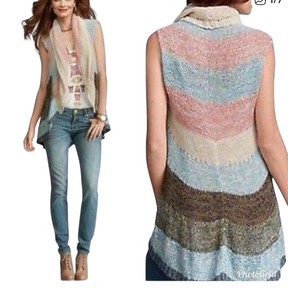 CAbi Sweaters - CABI Line Up Circle Vest open fit sweater vest shrug pink blue cream gray XS